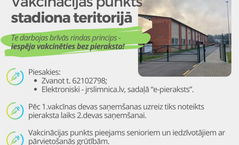 Darbu atsācis vakcinācijas punkts Jēkabpils stadiona tribīņu ēkā