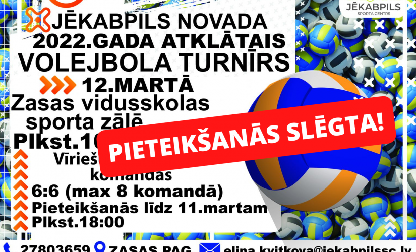 Slēgta pieteikšanās uz volejbola turnīru Zasā